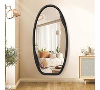 JJUUYOU Irregular Wall Mirror Black Wood Frame Mirrors for Wall 100x50 cm Large Asymmetrical Hanging Mirror Modern Horizontal or Vertical Mirrors for Living Room Bathroom Entryway Bedroom Farmhouse