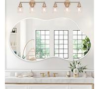 JJUUYOU Irregular Wall Mirror Large Full Length Bathroom Mirror with Metal Frame 65 x 120cm Asymmetrical Aviation Aluminum Alloy Frame Decorative Mirrors for Bedroom Living Room Entryway,White