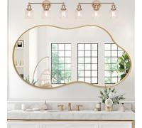 JJUUYOU Large Asymmetrical Wall Mirror Full Length Irregular Gold Metal Frame Modern Unique Mirror Decor Bathroom Vanity Bedroom Living Room Entryway Hallway 65 x 120cm