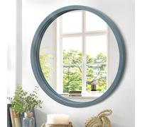 JJUUYOU Large Circle Wall Mirror 20 Inch Round Wall Mounted Antique Mirror for Bathroom Vanity Wood Frame Navy Mirror for Living Room, Bedroom, Washroom Decorative