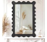 JJUUYOU Large Irregular Wall Mirror Black Asymmetrical Wooden 65 x 45 cm Home Decorative Wall Mounted Vanity Mirror for Bathroom Dressing Room Living Room