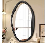 JJUUYOU Large Irregular Wall Mirror Black Asymmetrical Wooden Mirror 65x45 cm Home Decorative Wall Mounted Vanity Mirror for Bathroom Dressing Room Living Room