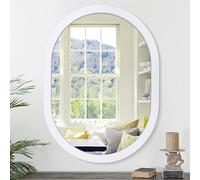 JJUUYOU Large Oval Wall Mirror 45 x 65 CM Circular Mirror for Bathroom White Vanity Mirrors Wall Wood Frame Make up Mirrors for Entryway Living Room Bedroom Dorm Decorative,White