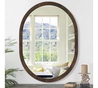JJUUYOU Large Oval Wood Mirror Wall Farmhouse Wood Framed Bathroom Mirror 45 × 65 CM Vanity Rustic Black Mirrors for Vanity Living Room Entryway Bedroom,Black