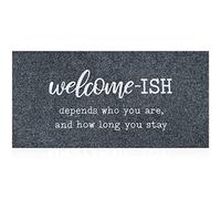JJUUYOU Large Welcome Mat for Front Door Large 120X45CM Outside Entryway Funny Welcome-ish Gray Doormat Non Slip Rubber Backing Low Profile Mats for Entry Patio Shoe Rugs