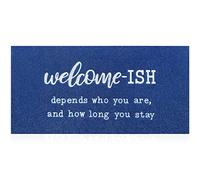 JJUUYOU Large Welcome Mat Low Profile Floor Mat Front Doormat, Blue Welcome-ish Indoor Outdoor Door Rugs Non Slip Absorbent Resist Dirt Entrance Rug for Laundry Entryway, Patio 120X45CM