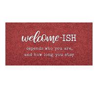 JJUUYOU Large Welcome Mat Low Profile Floor Mat Front Doormat, Indoor Mats Welcome-ish Indoor Outdoor Door Non Slip Absorbent Resist Dirt Entrance Doormats for Entryway Patio, Wine Red