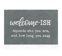 JJUUYOU Large Welcome Mats Outdoor Front Door Mat Indoor Entrance with Non Slip Rubber Back Funny Welcome-ish Durable Doormats Entryway Decor for Home Farmhouse, Light Gray 90X60CM