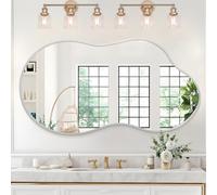 JJUUYOU Mirrors for Wall Large Bathroom Irregular Brushed Metal Frame 55 x 100cm Vanity Wall Mounted Mirror for Living Room Bedroom Entryway Vanity Home Decor,Silver