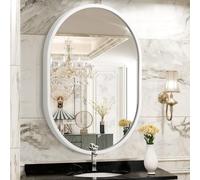 JJUUYOU Oval Bathroom Mirror Metal Frame Mirrors for Wall Mounted 40×30 CM Small White Aluminum Alloy Mirror Decorative for Living Room Bedroom Entryway Halls Vertical Hanging Mirrors