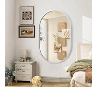 JJUUYOU Oval Bathroom Mirror with Metal Frame Modern Hanging Mirrors for Wall 90×60 CM Large Aluminum Alloy Frame Mirror Decorative for Bathroom Living Rooms Bedroom Entryway Hallway Silver