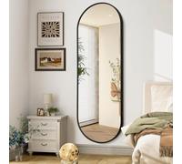 JJUUYOU Oval Full Length Mirror Black Metal Framed Bathroom Mirrors for Wall 160x80 cm Inch Matte Bedroom Vanity Mirror Farmhouse Anti-Rust Tempered Glass Hangs Horizontally or Vertically Mirrors