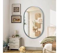 JJUUYOU Oval Wall Mirror with Metal Frame Modern Hanging Mirrors for Wall 70×50 CM Large Aluminum Alloy Frame Mirror Decorative for Bathroom Living Rooms Bedroom Entryway Hallway Gray