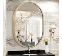 JJUUYOU Oval Wall Mirror with Metal Frame Small Circular Mirror for Bathroom Vanity Mirrors for Wall 18"x26" Wood Frame Make up Mirrors for Entryway Living Room Bedroom Dorm Decorative Bronze