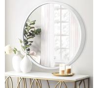 JJUUYOU Round Mirror White Circle Mirror 50CM Bathroom Mirrors with Metal Frame Mirrors for Bedroom Wall Living Room Vanity for Modern Minimalist Home Decor