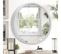 JJUUYOU Round Wall Mirror Circular Mirror for Bathroom Sliver Mirrors Silver Vanity Hanging Metal Frame Small Make up Mirror for Living Room Bedroom Dorm Entryway and More