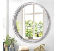 JJUUYOU Round Wall Mirror for Bathroom, Rustic White Vanity With Wood Frame - Small Circular for Entryway, Living Room, Bedroom, Dorm Decorative