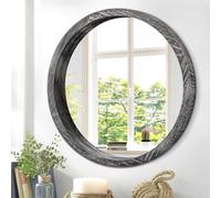 JJUUYOU Rustic Wood Round Wall Mirror 50cm Bathroom Vanity Circle Mirror Small Circular Frame for Entryway Living Room Bedroom Decor,Black