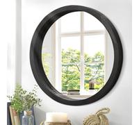 JJUUYOU Small Circular Wall Mirror 30CM Rustic Bathroom Vanity Mirror Wood Frame Decor for Entryway Living Room Bedroom Space-Saving,Black