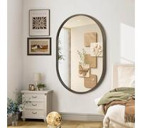 JJUUYOU Wall Mirror Small Oval Mirror for Bathroom Vanity Mirrors for Wall 90L x 60W cm Metal Frame Make up Mirrors for Entryway Living Room Bedroom Dorm Decorative Brown