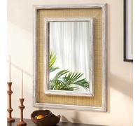 JJUUYOU Wall Mirror with Wood Framed Rectangular Decorative Mirror Large 40x50 cm Bathroom Hanging Mirrors for Living Room Farmhouse Entryway Bedroom Living Room Old White