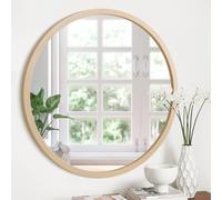 JJUUYOU Wall Mounted Round Mirror Circle Mirror 50CM Wood Frame Circular Mirrors for Wall Makeup Bathroom Bedroom Living Room Entryway Gold