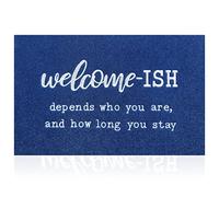 JJUUYOU Welcome Mat Low Profile Floor Mat Front Doormat, Blue Welcome-ish Indoor Outdoor Door Rug Non Slip Absorbent Resist Dirt Entrance Rug for Entryway, Patio