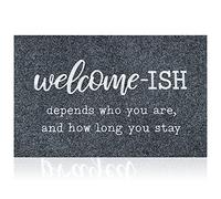 JJUUYOU Welcome Mats for Front Door Outdoor Gray Welcome Ish Depends Who You are and How Long You Stay Doormat with Non-Slip Rubber Rugs Decor for Home Farmhouse Balcony Patio-70 x 45 cm