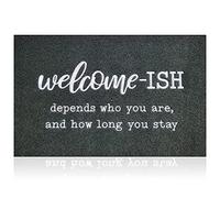 JJUUYOU Welcome Mats Front Door Mat Indoor Outdoor Entryway with Non Slip Rubber Back Funny Welcome-ish Depends Who You are and How Long You Stay Entrance Decor for Home Farmhouse 45 x 75 CM