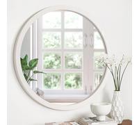 JJUUYOU Wood Frame Circle Mirror Wall Mounted White Round Rustic Mirrors or Bathroom Living Room Bathroom Vanity Bedroom White