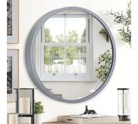 JJUYOU Wall Round Mirror - Gray Metal Aluminum Alloy Frame Circle Mirror for Bathroom Vanity and Bedroom Home Decor