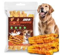 JJW Chicken Wrapped Cheese Sticks Dog Treats, Low Temp Baked High Protein Chicken Jerky Chews, Calcium Supplement Training Reward Snacks for Puppy Adult Senior Dogs, Easy Digest Dental Chews, 200g