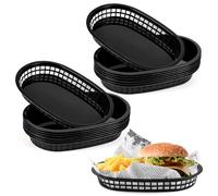 JJWNMLL 16Pcs Food baskets, 27 * 17cm reusable plastic oval black fruit basket,cinema snack tray,fries,sweets,crisps,party,picnics,BBQ,summer garden party festival