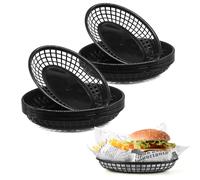 JJWNMLL 16PCS Food baskets, black reusable plastic oval fruit basket,cinema snack tray,fries,sweets,crisps,party,picnics,BBQ,summer garden party festival