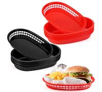 JJWNMLL 16Pcs Food baskets, reusable plastic oval 27 * 17cm fruit basket,cinema snack tray,fries,sweets,crisps,party,picnics,BBQ,summer garden party festival