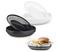 JJWNMLL 16pcs Food baskets, reusable plastic oval fruit basket,cinema snack tray,fries,sweets,crisps,party,picnics,BBQ,summer garden party festival