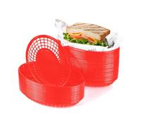 JJWNMLL 60Pcs Food baskets, reusable plastic oval red fruit basket,cinema snack tray,fries,sweets,crisps,party,picnics,BBQ,summer garden party festival