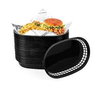 JJWNMLL Food baskets, 30Pcs reusable plastic oval black fruit basket(27 * 17cm),cinema snack tray,fries,sweets,crisps,party,picnics,BBQ,summer garden party festival