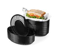 JJWNMLL Food baskets, 60Pcs black reusable plastic oval fruit basket,cinema snack tray,fries,sweets,crisps,party,picnics,BBQ,summer garden party festival