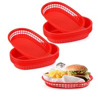 JJWNMLL Food baskets, reusable plastic oval fruit basket,cinema snack tray,fries,sweets,crisps,party,picnics,BBQ,summer garden party festival (27 * 17cm(16Pcs:Red ）)