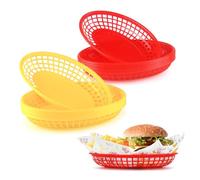 JJWNMLL Food baskets, reusable plastic oval fruit basket,cinema snack tray,fries,sweets,crisps,party,picnics,BBQ,summer garden party festival (Red 8Pcs+Yellow 8Pcs)