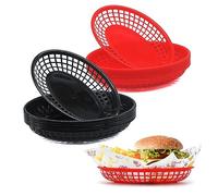 JJWNMLL Food baskets, reusable plastic oval fruit basket,cinema snack tray,fries,sweets,crisps,party,picnics,BBQ,summer garden party festival (Red 8Pcs+Black 8Pcs)
