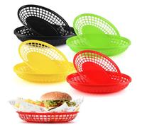 JJWNMLL Food baskets, reusable plastic oval fruit basket,cinema snack tray,fries,sweets,crisps,party,picnics,BBQ,summer garden party festival (Red+black+yellow+green（16pcs）)