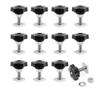 JJWNMLL T track adapter bolts head 20x20 mm square sliding blocks,t-nut adaptors bolts carbon steel roof rack accessories with Screw Nuts (M6 T-slot + star knob nut-12pcs)