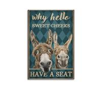 JJXCAC Retro Modern 'Why Hello Sweet Cheeks' Donkey Poster, 12x18 inches, Unframed, Canvas, Earthy Tones, Bedroom & Living Room, Adult, Unisex