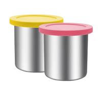 jjxeqo 16 oz Stainless Steel Pint Containers & Lids Compatible with Ninja Creami NC300, NC301, NC299AMZ, CN301CO Series - 2 Pack with Silicone Lids, BPA-Free, Dishwasher Safe, 5 Years Warranty