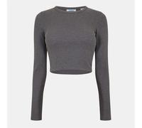 JJXX Womens Feline Slim Fit Cropped Long Sleeve T-Shirt in .Grey Melange - Size 16 UK