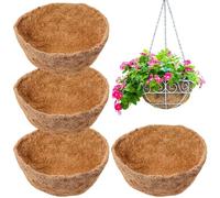 JJYHEHOT 4 Pcs Round Hanging Basket Liners 12 Inch, Natural Coco Fiber Liners, Wall Mounted Coconut Fibres Planter Liner for Hanging Basket Indoor Outdoor Garden Flower Pot