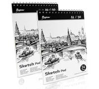 JJYHEHOT A4 Sketchbook, 2 Pack Spiral Bound Drawing Pad for Artists, 160 GSM Thick Art Paper, 29.7 x 21cm, Sketch Book Pad for Painting, Sketching, Graffiti (24 Pages/Pack)
