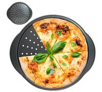JJYHEHOT Non Stick Pizza Baking Tray for Oven, 13 Inch Round Pizza Pan with Holes and Handle, Carbon Steel, Dishwasher Safe, Easy to Clean